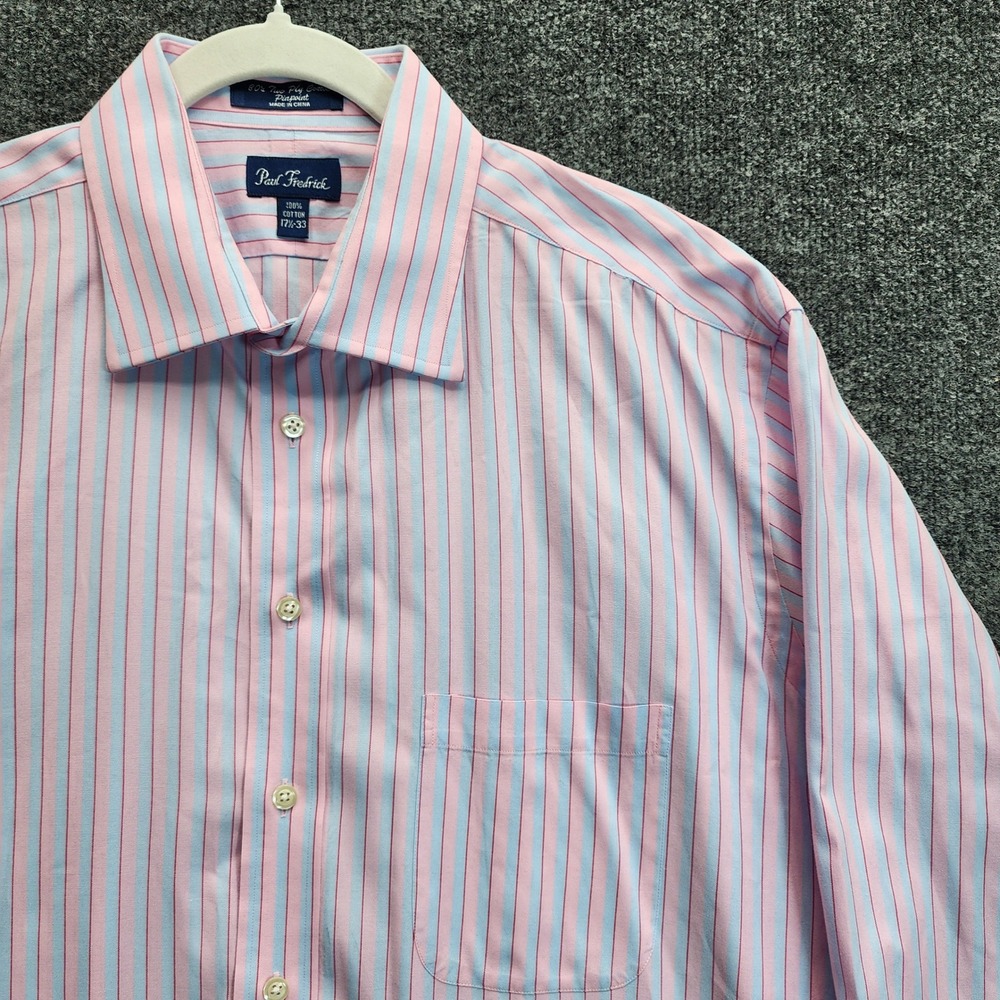 Paul Fredrick Mens Pinpoint Cotton Striped Dress Shirt Business Office 17.5/33